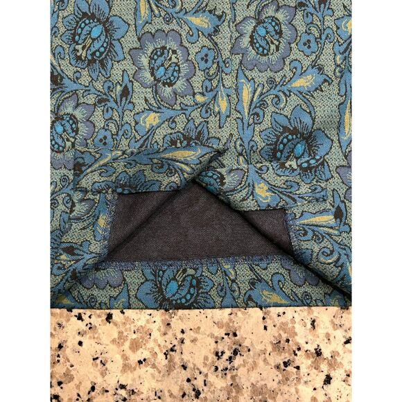 J Jill Pull On Elastic Waist Knit Skirt Teal Blue Floral Polyester M - Picture 3 of 4